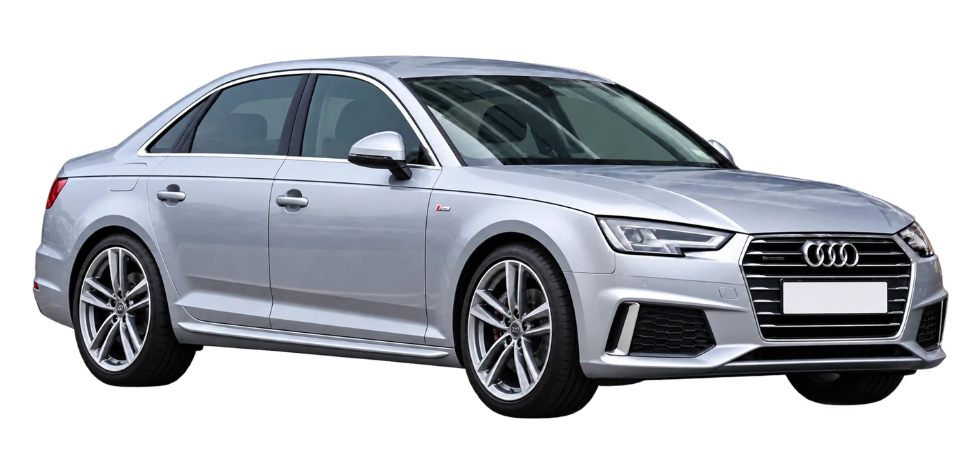 Srebrne Audi A4 B9 S line sedan z czystą białą tablicą, mój pierwszy planowany zakup