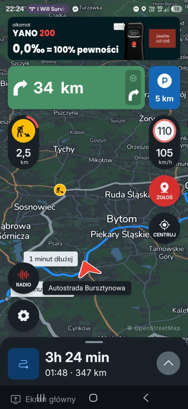 Zrzut nawigacji w trybie nocnym